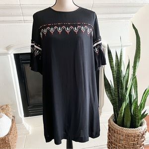 LOFT Dress Kaftan MuuMuu Style Black Embroidery Flutter Sleeves S